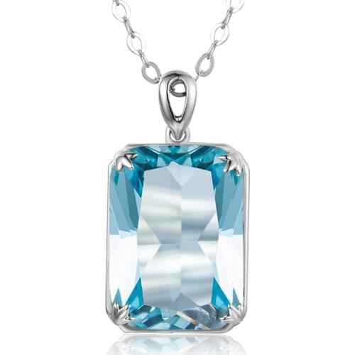 2021 Vintage Female Aquamarine Big Blue Gemstone Real 925 Sterling Sliver Pendant Necklace Engagement Gifts Jewelry