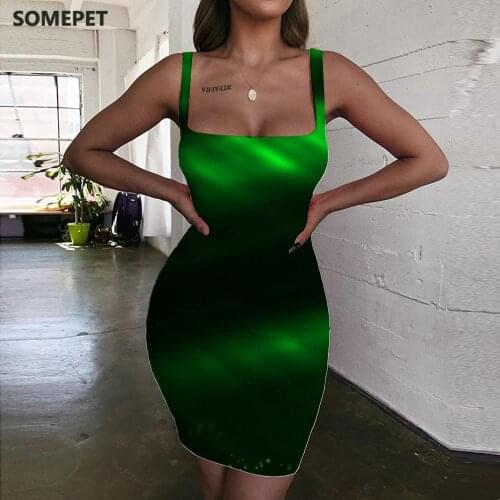 SOMEPET Christmas Dresses Women Trees Ladies Dresses Green Sundress Pattern Halter Sleeveless Womens Clothing Summer Vintage