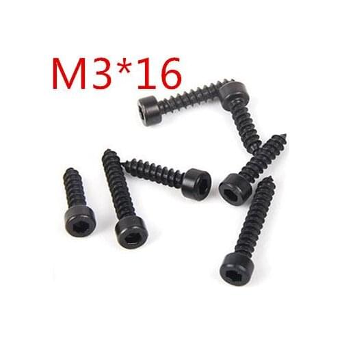 100pcs/lot Carbon Steel With Black M3*16 M3 x 16 Hexagon Socket Cap Head self tapping screw Model Screw