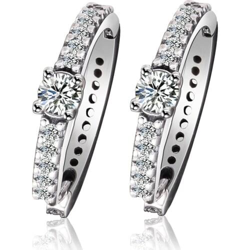 Mothers Day Silver Earrings 100% Real Sterling Silver Solitaire Huggie Jewelry Bijouterie 2021 New Hoop Earrings for Women