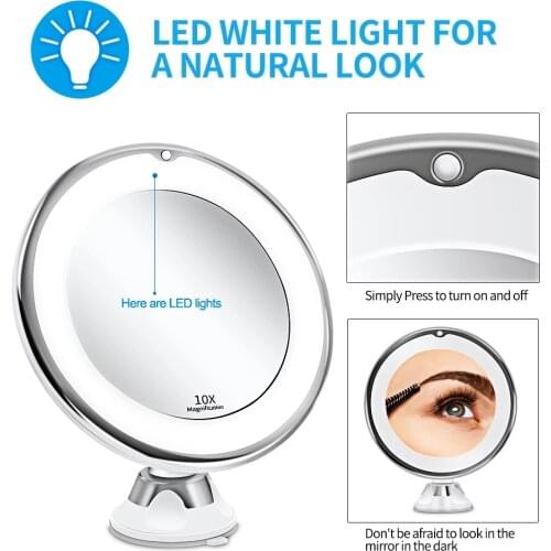 LED luminous makeup mirror with10 times magnifying glass, portable folding suction cup rotating beauty mirror skin beauty makeup