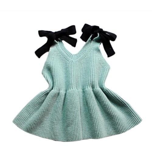 2018 Autumn Baby Toddler Sweater Girls Knitted Vest Coat Waistcoats Bow Kids Pullover Sweaters Dress Childrens Clothes JW4128
