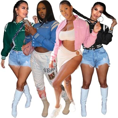 New Women Baseball Jacket Embroidered Letter Flannel Warm Short Jacket Coat Streetwear Hip Hop Baseball Uniforms Streetwear