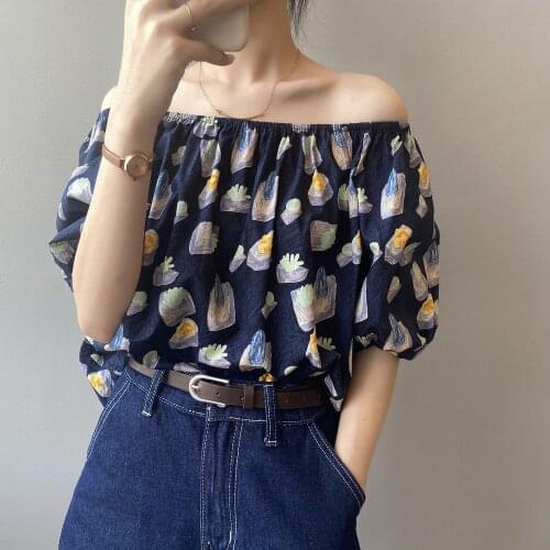 Women summer new Style Chiffon Blouses Shirts Lady Casual Short sleeve Off-shoulder Printed Chiffon Blusas Tops blouse women