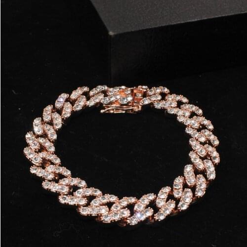 Womens Fashion Hip Hop Bracelet Miami Iced Out Cuban Chain Inlaid Rhinestone CZ Zircon Bling Rapper Jewelry