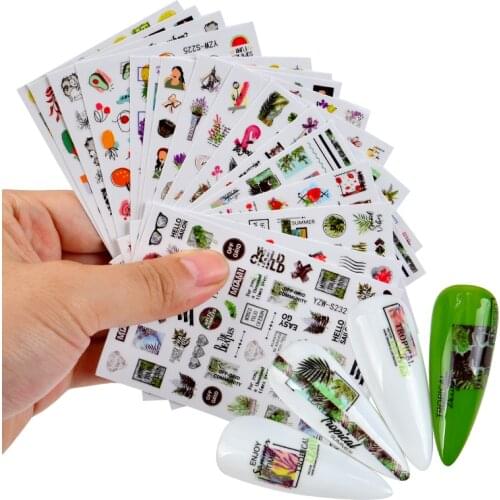 1 Sheet ABC Letter Decals Adhesive Nail Art Stickers English Green Leaf Number Tattoo Nail Design Water Sliders Manicure Wraps
