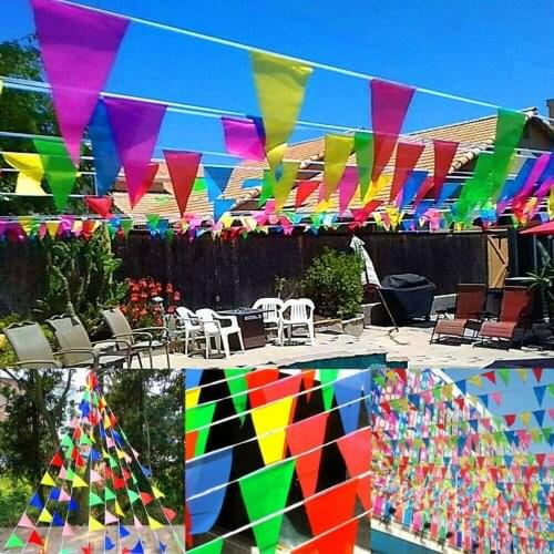 100M Multicolored Triangle Solid Color Flags Bunting Banner Pennant Festival Party Indoor Outdoor Decor