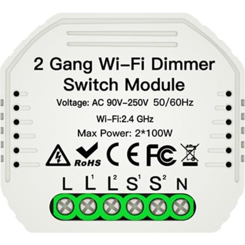 2 Gang DIY WiFi dimmer module Smart Life / Tuya APP remote control 2 way light switch supports Smart Life / Tuya