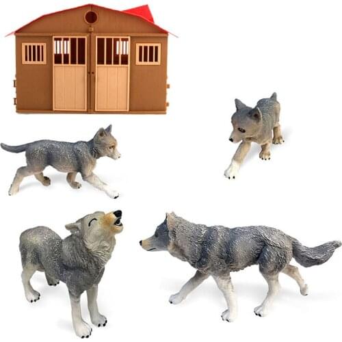 4PCS/set Simulation Animal Mini Zoo Wolf King Family Model Figure Doll Boys Girls Toys Scenario Car Ornaments Kids Puzzle Gift