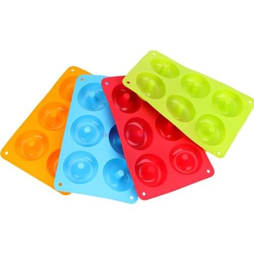 50pcs 6-Cavity Donut Mold DIY Cake Mould Kitchen Tool Chocolate Biscuit Cake Mold Non-Stick Candy 3D Mold Silicone Donut
