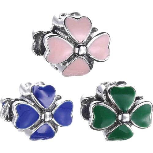 Ajax 100% S925 Sterling Silver 3 Colour Flower Charm Beads Fit Bracelet Women DIY Jewelry