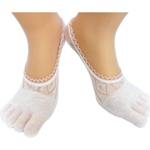 Bamboo cotton lace mesh Summer hidden boat women short Cotton 5 Toes Socks funny cartoon Five fingers socks