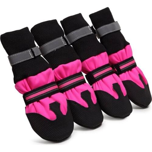 Big Dog Boots Soft Anti-Slip Sole Pet Paw Protectors Waterproof Shoes for Winter Warm LIning Safety Reflective Velcro at Night