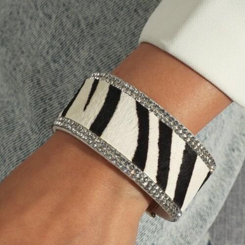 ORNAPEADIA Chain Bracelets for Women Hot-selling Bracelet Bohemian Style Zebra Pattern Wide Brim Horse Hair Clothing Lady