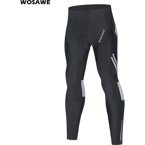 WOSAWE Mens Reflective Cycling Pants MTB Mountain Bike Pants Full Length Downhill Tights Bicycle Padded Tights Long Trousers