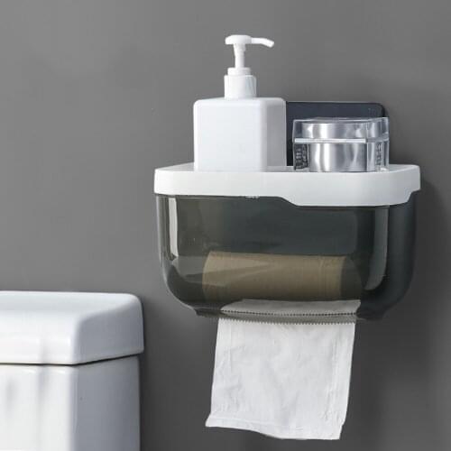 WC Toilet Paper Holder Bathroom Toilet Paper towel Holder Wall Mount Plastic with Storage Shelf Rack Paper Storage Box Organizer