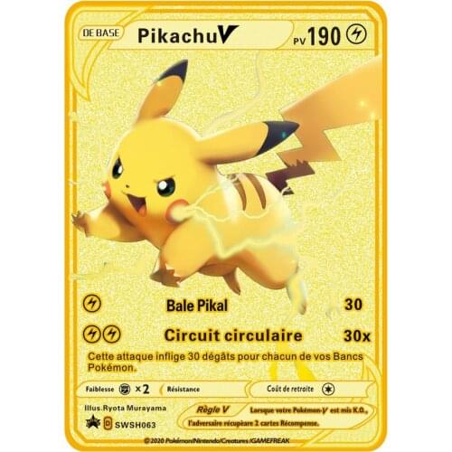 French New GX V Gold Pokemon Cards Original Metal Collectibles Anime Sword and Shield Mewtwo Charmander Kalphi Rare Games Card