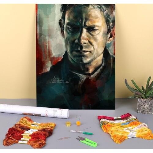 Portrait John Watson Printed Canvas 11CT Cross-Stitch DIY Embroidery Set DMC Threads Craft Handiwork Handmade Sewing Design