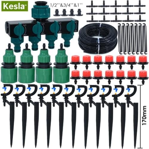 KESLA 5M-50M Micro Drip Irrigation Watering Kit Automatic Garden Greenhouse Irrigation System 180° Dripper Nozzle Stakes Support