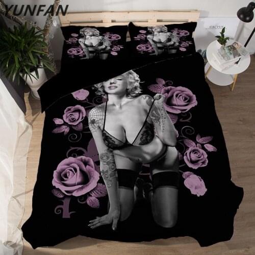 3D Skull Marilyn Monroe Bedding Set Halley Motorcycle Duvet Cover Set Pillowcase Elegant Rose Beauty Kiss US UK King Queen Full