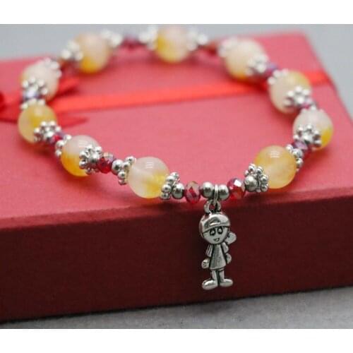 Korean Style Yellow Chalcedony Beads Bracelet hand chain for women girls Ladies Silvercolor Pendant jewelry Design Natural Stone