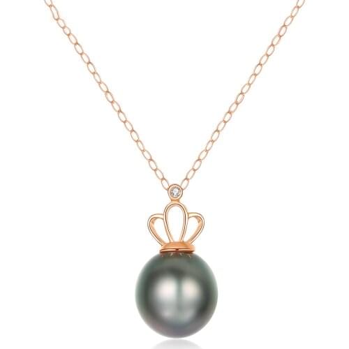 MetJakt 18K Gold 8-9mm Tahitian Pearl Pendant Fashionable and Elegant Ladies Clavicle Chain