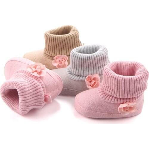 Cute Autumn Winter Children Babyborn Warm Flower Boots Baby First Walk Shoes