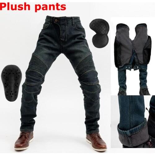 Motorcycle riding jeans Winter windproof Keep warm locomotive fall and stretch plus cashmere pants men