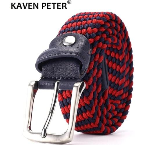 Men Women Casual Knitted Pin Buckle Leather Belt Elasticity Woven Canvas Elastic Braided Stretch Belts Plain Webbing Strap