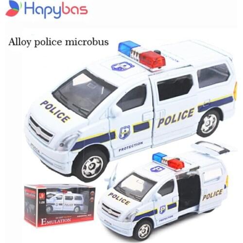 New arrival police Minibus 1:28 Alloy Diecast 3d microbus Car Model brand Car Toys Collection Bus Boy Children Gifts