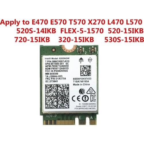 NEW Dual Band Wireless-AC 8265 8265AC 8265NGW NGFF Wifi For E470 E570 T570 X270 L470 L570 SPS 851594-001 FRU 01AX704