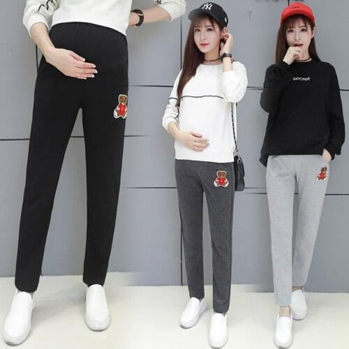 Maternity Clothes Fashion 2020 Spring and Autumn Large Size Bear Embroidery Athletic Pants Maternity Pants
