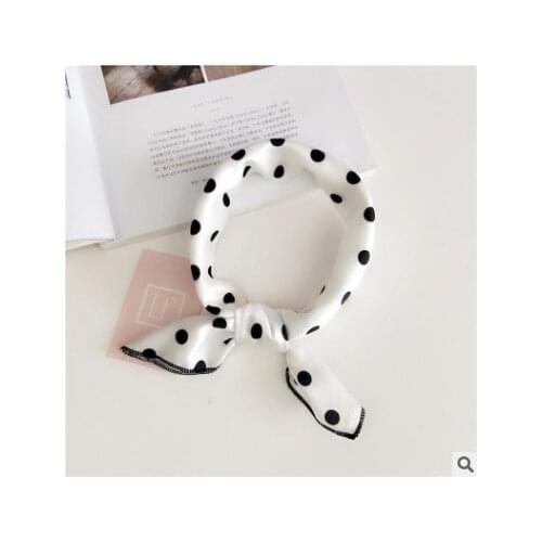 Retro vintage black spots white silk rayon square scarves scarf necktie kerchief hairband headscarves hair jewelry for women