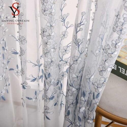 Korean Embroidered Floral Tulle Window Transparent Curtains For Living Room Sheer Voile Curtain For Bedroom The Kitchen Drapes