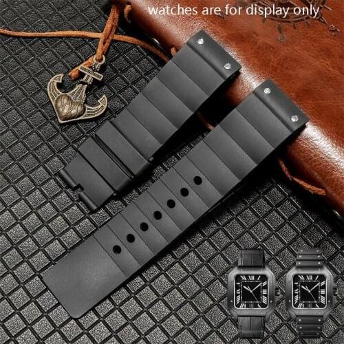 Soft Silicone Watchband Black Strap Special Interface Replacement Belt For Santos100 Series Mens Watch Chain