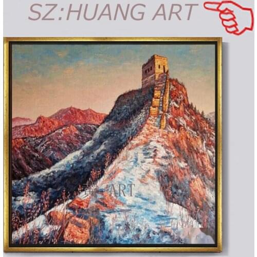Hand-painted High Quality The World Miracle The Great Wall Oil Painting on Canvas China Building Great Wall Oil Painting