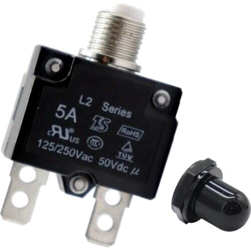 Manual Reset Thermal Circuit Breaker Overload Protector Switch 5A Black Cap
