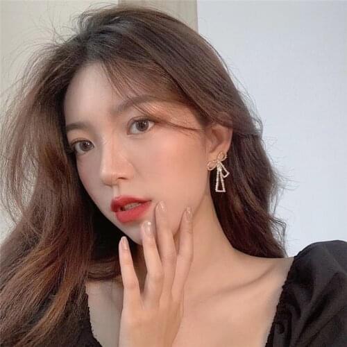 Drop Earrings for Women Sparkle Zircon Bow Earrings 2020 New Style Fashionable Luxury Earrings Jewelry Accessories Wholesale