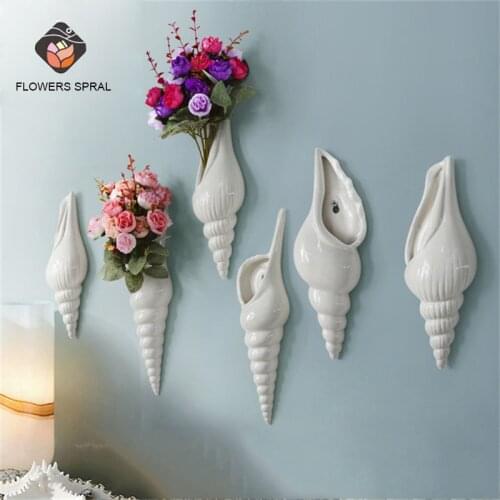 Nordic Style Three-Dimensional Conch Flower Pot Ceramic Vase Planter Wall Hanging Plant Flower Pot Home Decoration Vase Bonsai