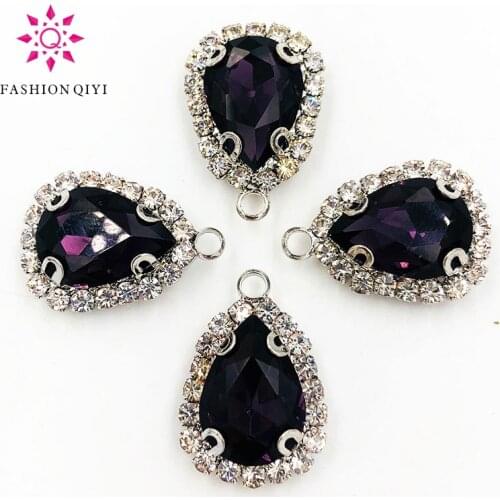 10x14mm/13X18mm Sliver bottom Deep purple teardrop Single hole glass Crystal button sew on rhinestones diy Clothing Accessories