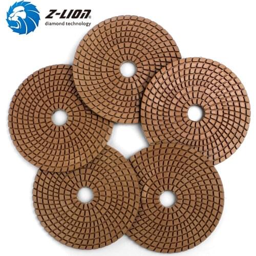 Z-LION 5 Inch 5 Pcs Diamond Wet Polishing Pads 125mm #1000 Grit Flexible Diamond Polish Wheel For Marble Granite Stone Sanding