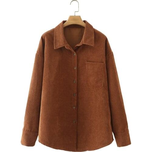 MESTTRAF Women 2021 Fashion Oversized Corduroy Shirts Coats Vintage Long Sleeve Pockets Loose Female Coats Streetwear