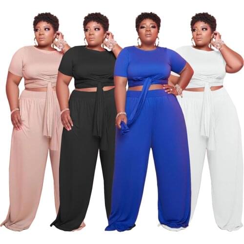 2 Pieces Pants Sets Womens Outfits Plus Size 4XL 5XL Large Crop Tops & Wide Leg Pants High Waisted Tracksuit Matching Sets