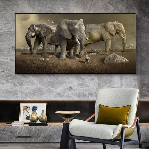 African Animal Elephant Natural Landscape Art Canvas Painting Posters and Prints Wall Art Pictures for Living Room Home Decor
