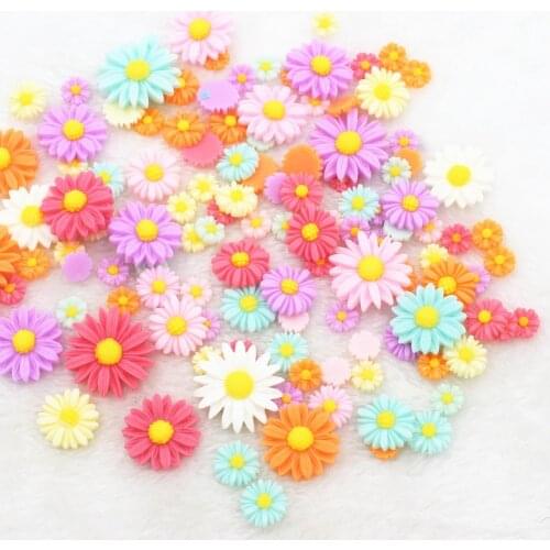 100pcs/lot flat back resin sun flower mix colors mix size DIY resin cabochons accessories