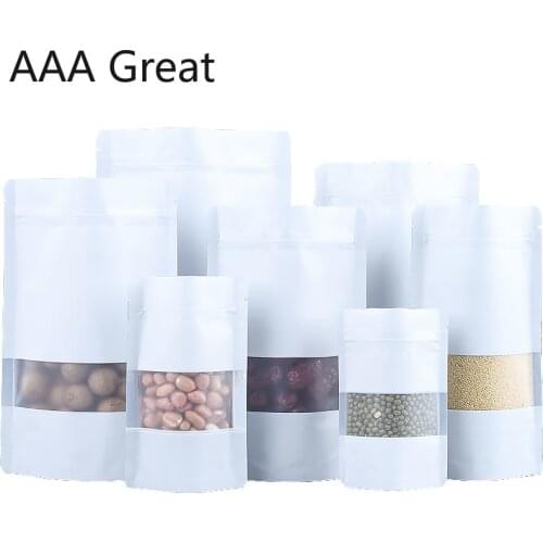 100Pcs/Lot Aluminum Foil Plastic Ziplock Packaging Bags Stand Up Zip Lock Pouches White Food Storage Pouches Mylar Bag Matte Nut