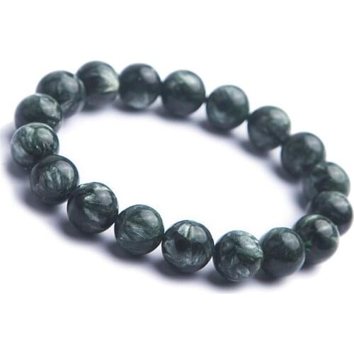 12mm Genuine Green Natural Seraphinite Bracelet Gems Healing Crystal Round Bead Stretch Bracelets For Women Men