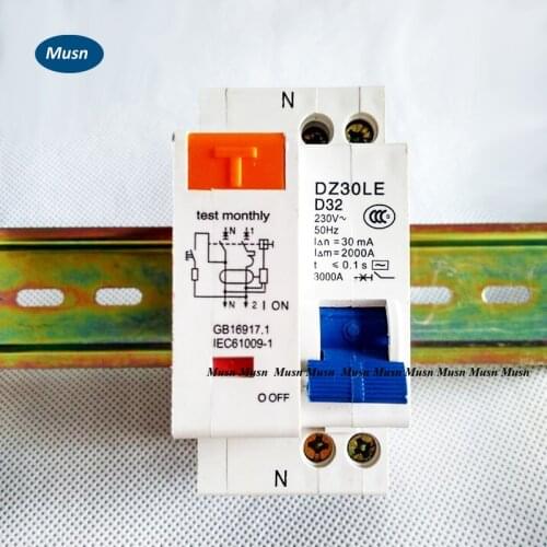 1P+N 32A 230V~ 50HZ/60HZ Residual current Circuit breaker with over current and Leakage protection