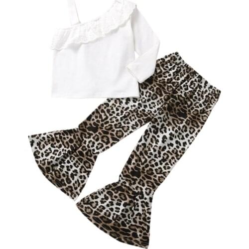2021 Toddler Girl’s T-shirt and Trousers Suit Fashion Solid Color Single Sleeve Tops and Leopard Long Pants