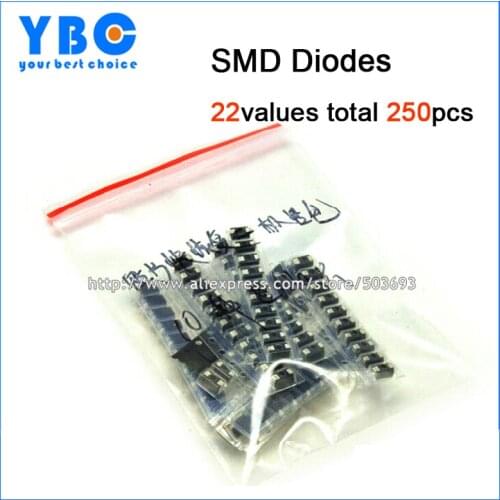 22values total 260pcs M1 M2 M4 M7 S2M RS1M US1M ES1D SS14 SS110 SS34 LL4148 etc. Rectifier Diodes Assorted Kit
